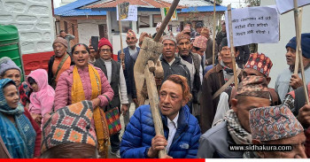 कृषि औजारसहित किसानले गरे प्रदर्शन, बाँदरले पीडादिएको गुनासो