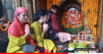 गणेश चतुर्थीको दिन सयपत्रीको मालाले सजिएका भगवान् गणेश (तस्विरहरु)