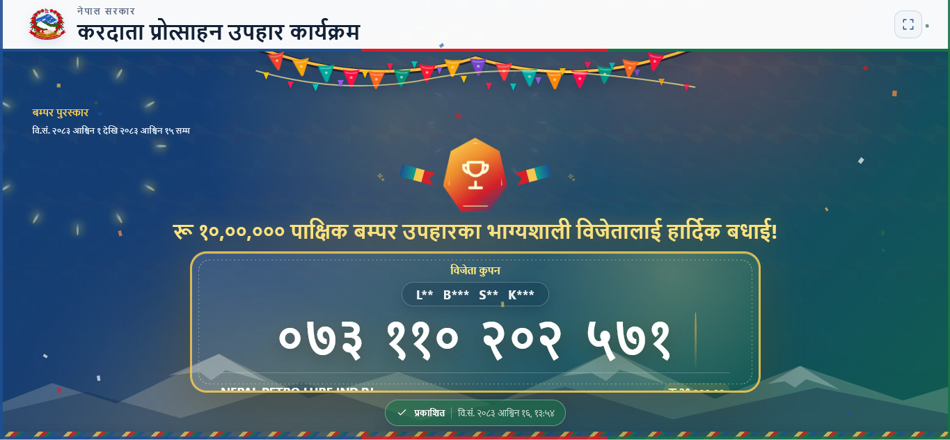 पर्साका लालबाबु साह कानुले जिते करदाता प्रोत्साहनको १० लाख उपहार