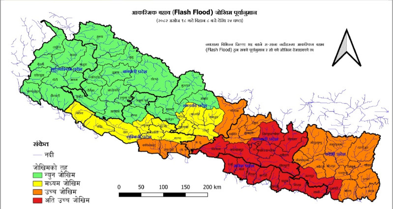 यी हुन् बाढीको उच्च जोखिममा रहेका २० जिल्ला