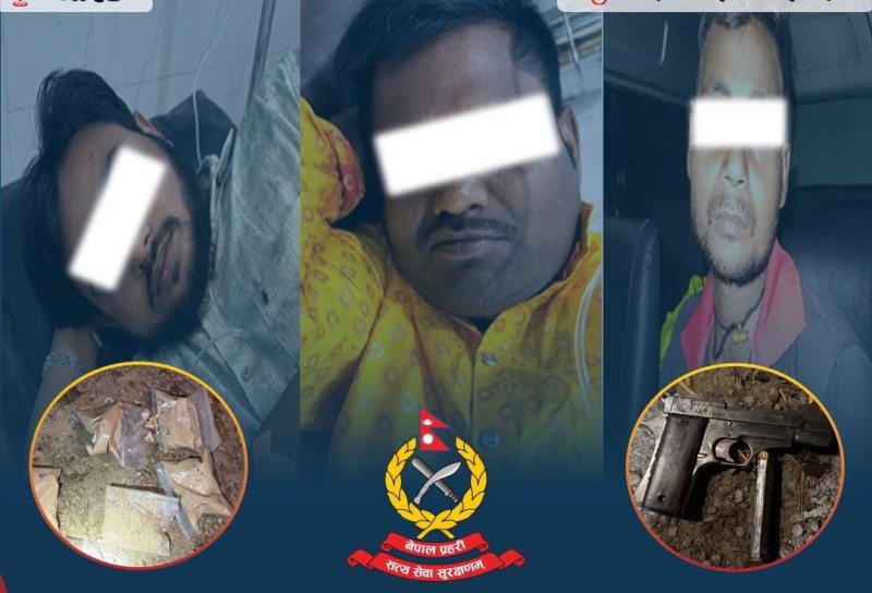 खैरो हेरोइन र पेस्तोलसहित भारतीय नागरिकसहित तीन जना पक्राउ