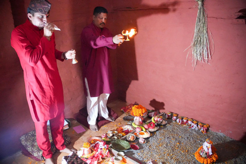 हनुमानढोकाको दशैंघरमा राखियो जमरा (तस्बिरहरू)