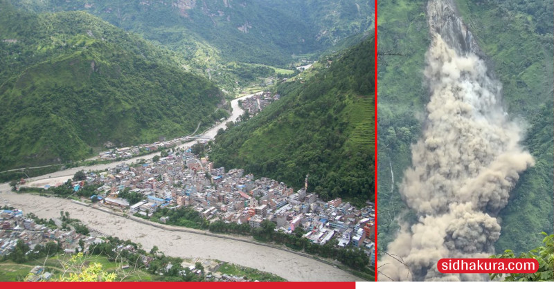 बाँसबोटको भिरबाट खसेको पहिरोले म्याग्दी नदी थुनियो, तटीय क्षेत्रका बस्तीहरुमा सतर्कता अपनाउन आग्रह