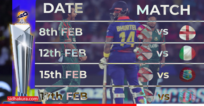 टी-२० विश्वकप २०२६को ‘ड्र’ सार्वजनिक, नेपालले इङ्ग्ल्यान्डसहित वेस्ट इन्डिज, बङ्ग्लादेश र इटलीसँग भिड्ने