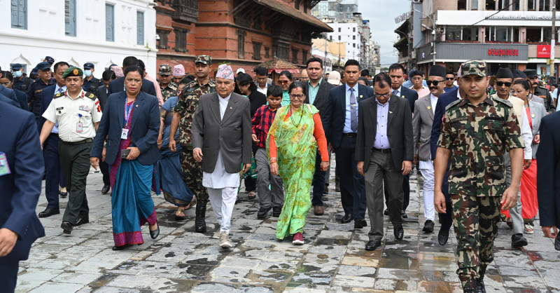 राष्ट्रपति रामचन्द्र पौडेलद्वारा वसन्तपुर क्षेत्रका सम्पदाको अवलोकन