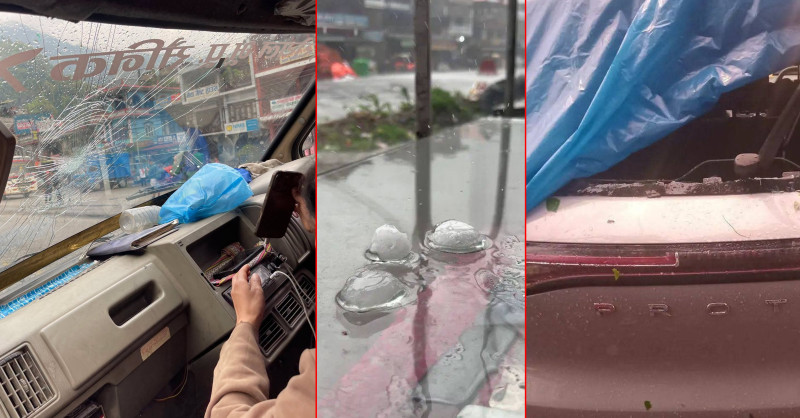 चितवनमा आइतबार परेको असिनाले ७४ सवारीसाधनमा क्षति