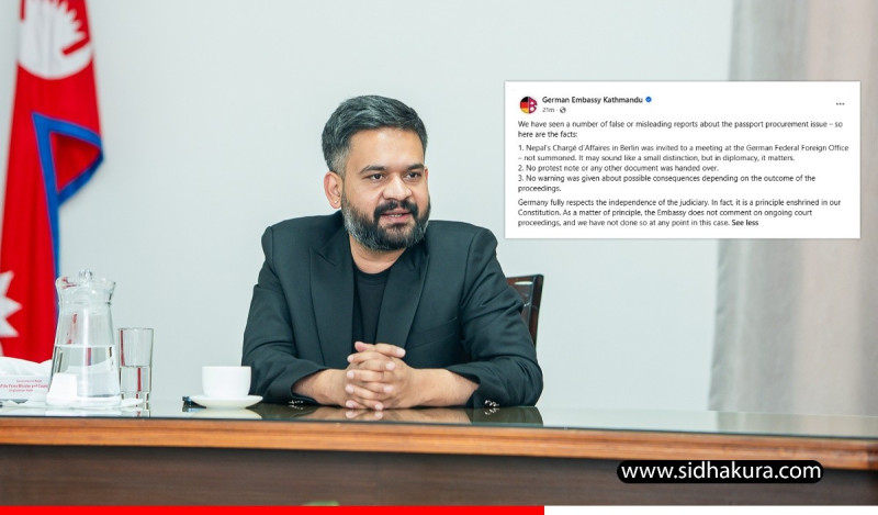 पासपोर्ट छपाई प्रकरणमा बालेन सरकारकै पक्षमा बोल्यो जर्मनी, घोटालाको अनुसन्धानमा कुनै हस्तक्षेप नगर्ने प्रष्टीकरण