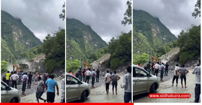 पहिरोले बेनी–जोमसोम सडक अवरुद्ध, पहिरो पन्छाउने क्रममा एक्साभेटर पुरियो