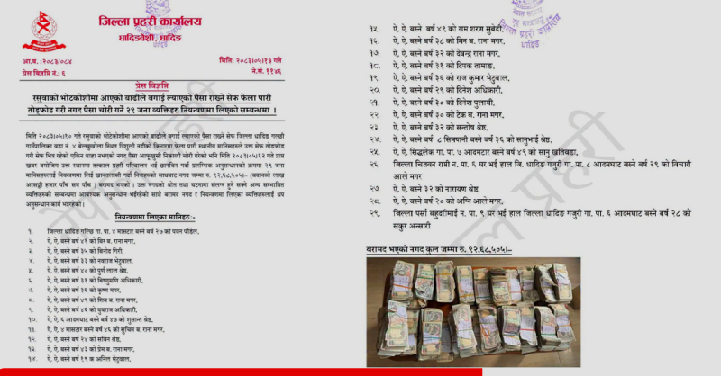 बाढीले बगाएर ल्याएको बैंकको सेफ फोड्ने २९ जना पक्राउ, ९२ लाख बढी बरामद