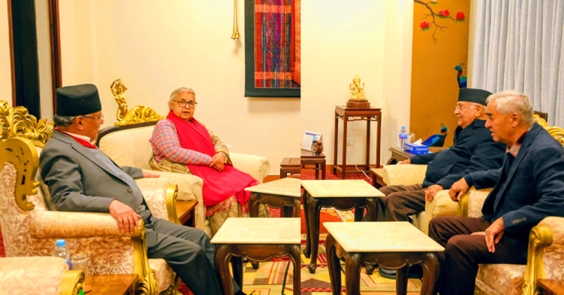 प्रधानमन्त्री कार्कीसँग देउवा, ओली र प्रचण्डको छलफल हुँदै