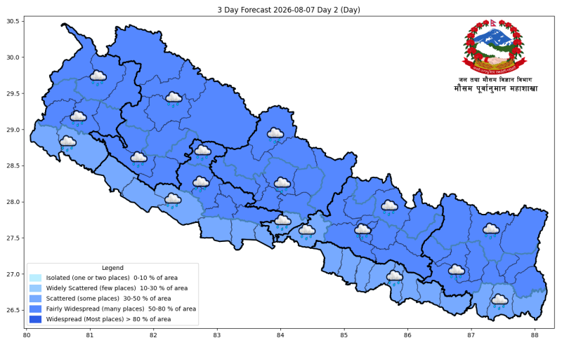 मनसुनको प्रभाव कायम, ६ प्रदेशमा मध्यम वर्षाको सम्भावना