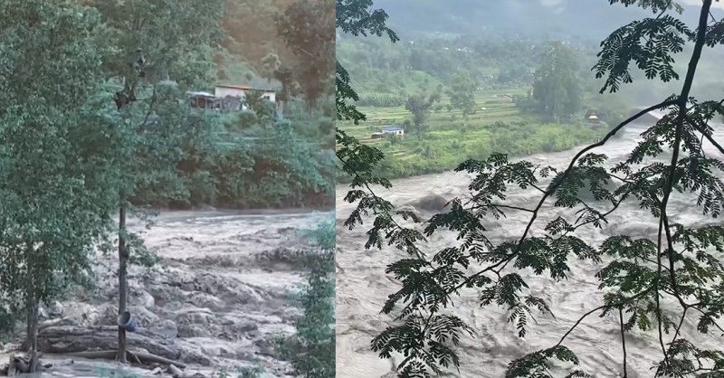 त्रिशूलीमा आएको बाढीको बीचमा दुई जना फसे