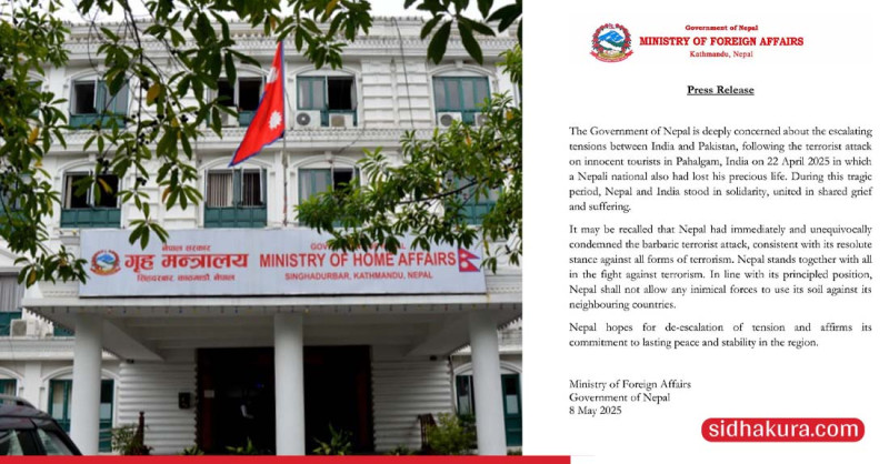 भारत-पाक तनावमा नेपालको चिन्ता,भन्यो– आतंकवादविरुद्धको लडाइँमा नेपाल सबैका साथमा छ