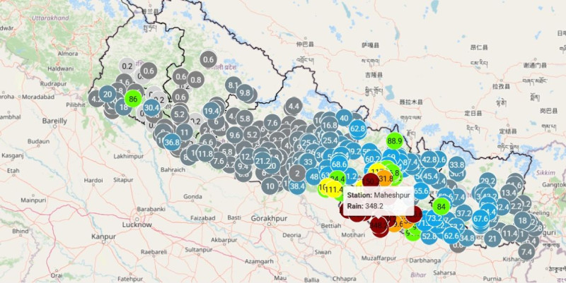 रौतहटको महेशपुरमा अति भारी वर्षा मापन