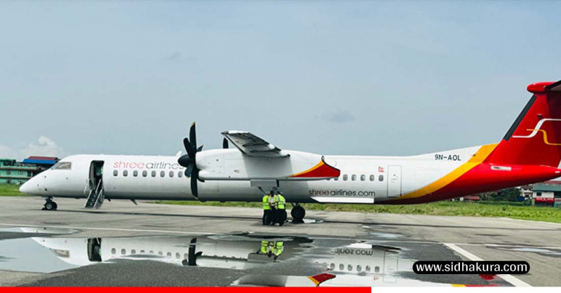 ल्यान्ड गर्ने क्रममा सुर्खेतमा श्री एयरलाइन्सको टायर पड्कियो