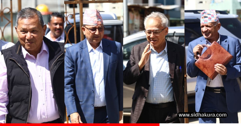तस्विरमा सचिवालय बैठकमा सहभागी हुन ओली निवास गुन्डु पुगेका नेताहरु