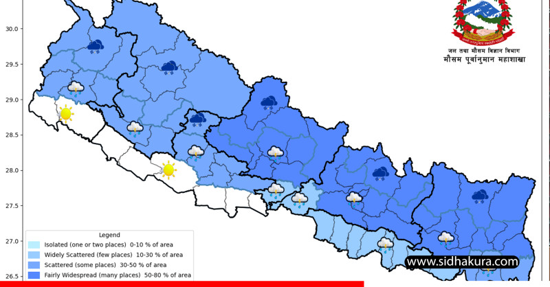मौसम अपडेटः केही स्थानमा हल्का वर्षा, तराई भू-भागमा तापक्रम बढ्ने