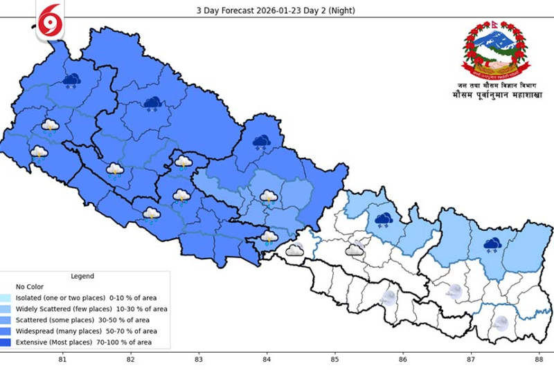 शुक्रबार अपराह्नदेखि मौसम बदली हुने अनुमान