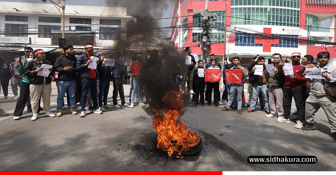एमाले अध्यक्ष ओलीको रिहाइको माग गर्दै अनेरास्ववियुद्वारा काठमाडौँमा प्रदर्शन