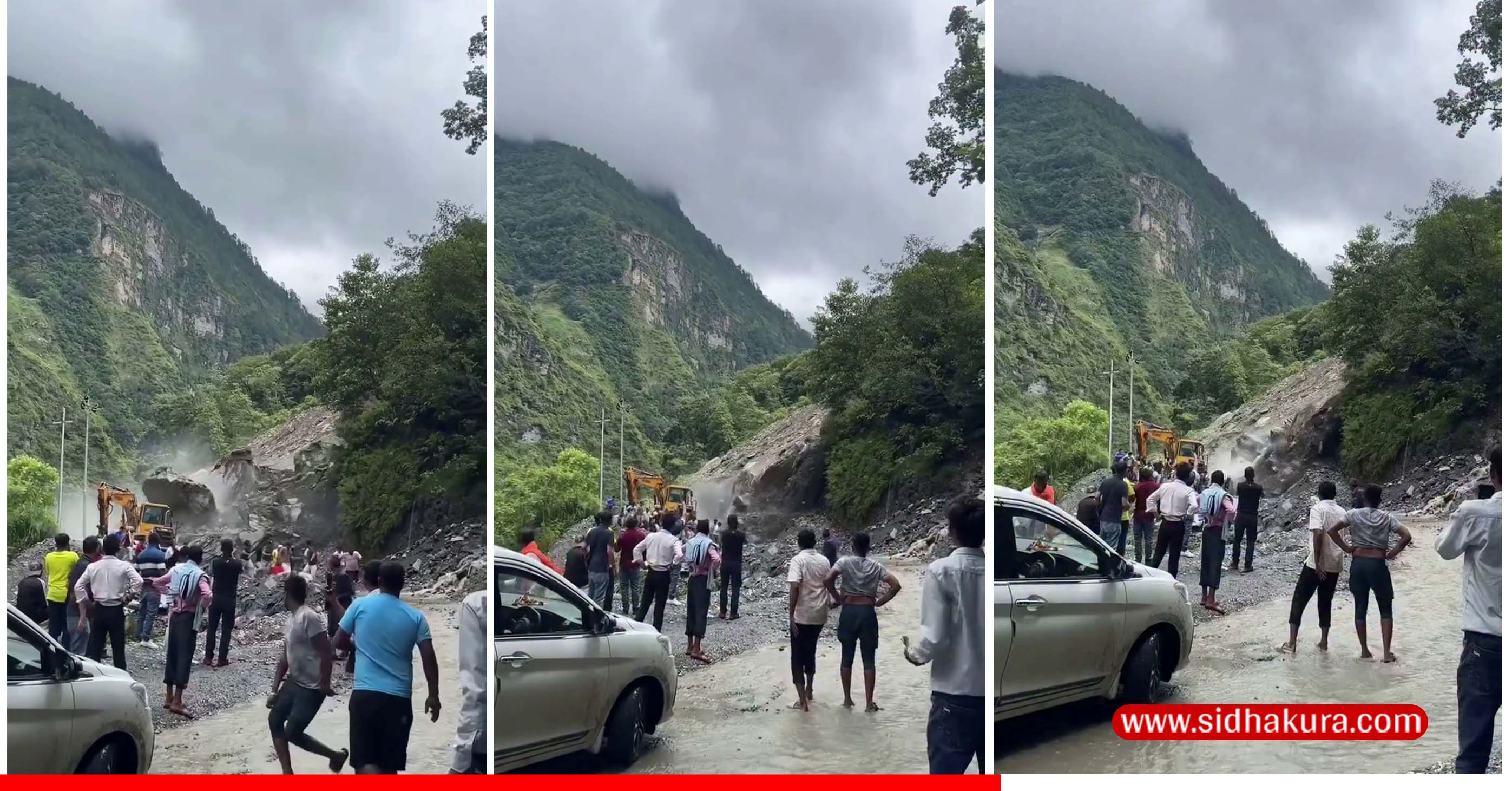 पहिरोले बेनी–जोमसोम सडक अवरुद्ध, पहिरो पन्छाउने क्रममा एक्साभेटर पुरियो