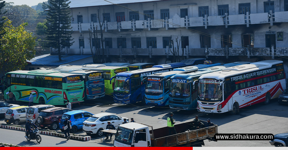 पार्किङ उलङ्घन गरेको भन्दै नौं वटा बस प्रहरी नियन्त्रणमा