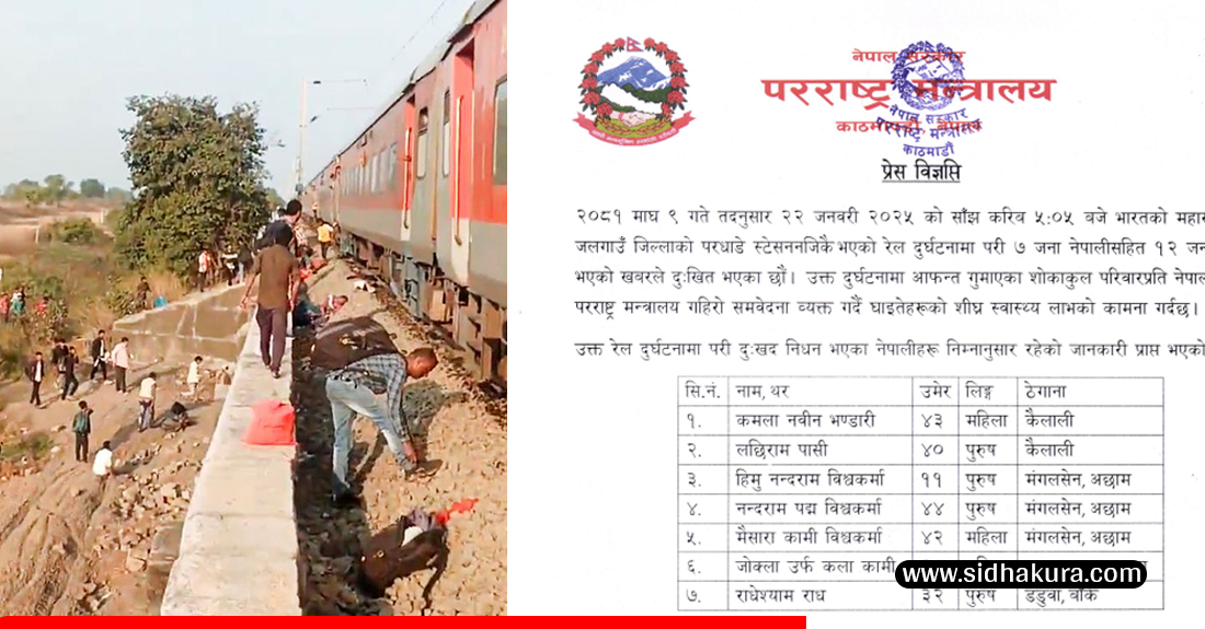 भारतकाे रेल दुर्घटनामा मृत्यु हुने ७ नेपालीको सनाखत, एउटै परिवारका ३ जना