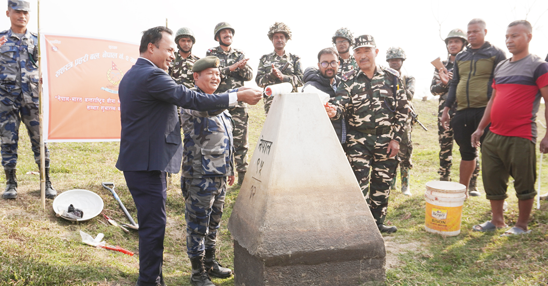 झापामा नेपाल–भारत अन्तर्राष्ट्रिय सीमास्तम्भ मर्मत कार्य सुरु