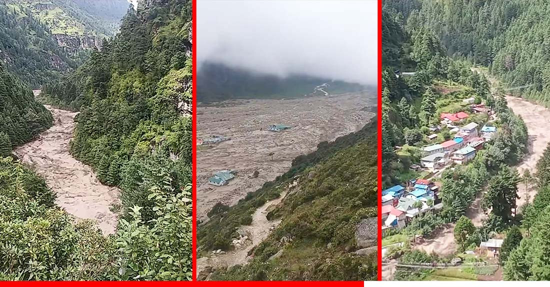 थामे बाढी अपडेटः खुम्बुमा एक बेपत्ता, विद्यालय, स्वास्थ्य चौकीसहित दर्जन बढी घर बगायो