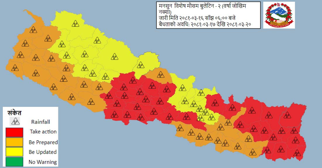 बिहीबारसम्म मनसुन थप सक्रिय हुने, सतर्क रहन अनुरोध
