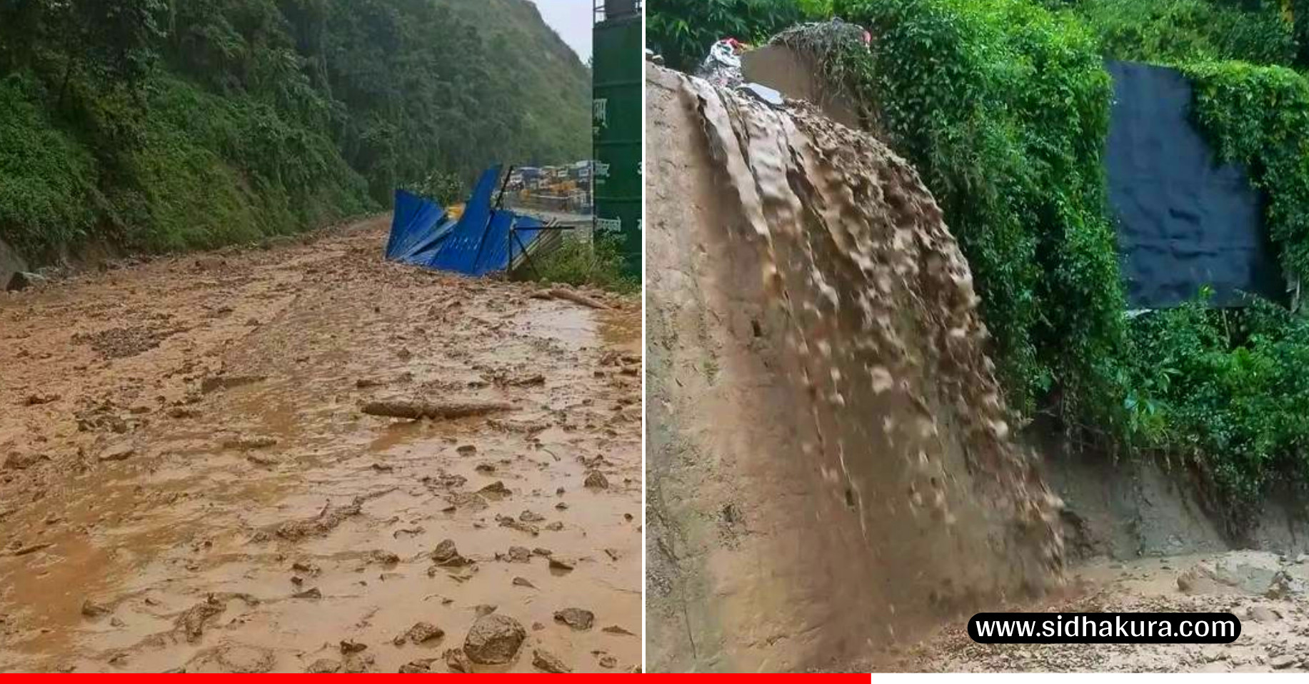 नागढुङ्गा सुरुङमार्ग नजिकै लेदोसहितको बाढी, सडक अवरुद्ध
