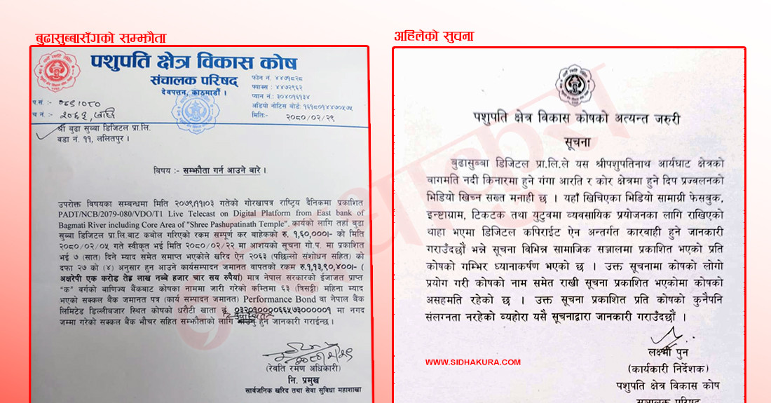 पशुपति क्षेत्र विकास कोषको दोहोरो चरित्र : बुढासुब्बासँग सवा कराेडमा सम्झौता तर सूचनामा आपत्ति