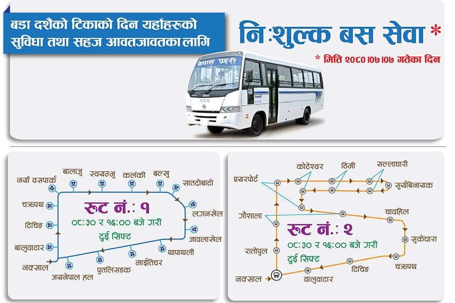 टीकाको दिन नेपाल प्रहरी र सशस्त्रको निशुल्क बस सेवा