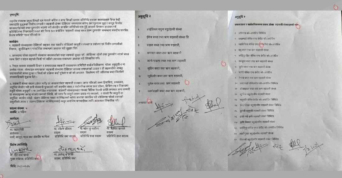 सहकारी ठगी छानबिन गर्न गठित संसदीय छानबिन समितिको कार्यादेशमा सहमति, यस्ता छन् ४ बुँदा