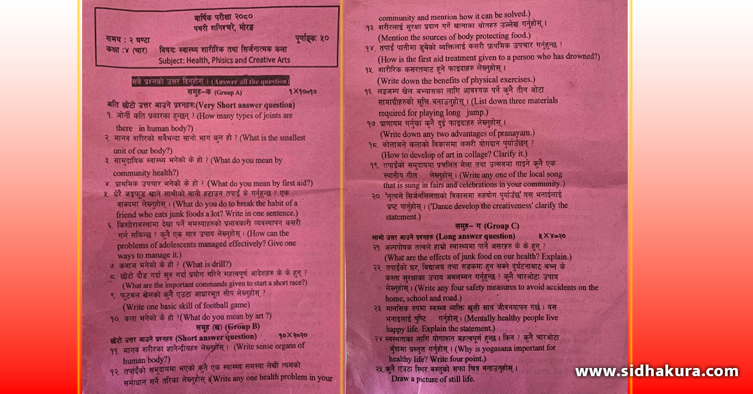 कक्षा ४ र ६ को प्रश्नपत्र एउटै !