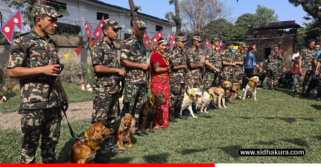 नेपाली सेनाका तालिमप्राप्त कुकुरहरूको पूजा (तस्विरहरु)