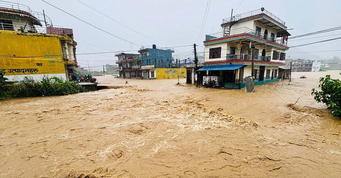 म्याग्दे खोलाको बाढीले घुम्तीका घर डुबानमा
