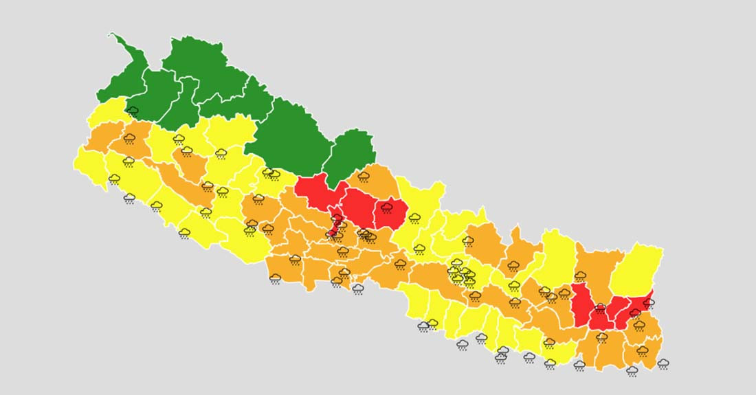 आजकाे माैसम : कोशी, बागमती र गण्डकी प्रदेशका केही स्थानमा भारी वर्षा हुने