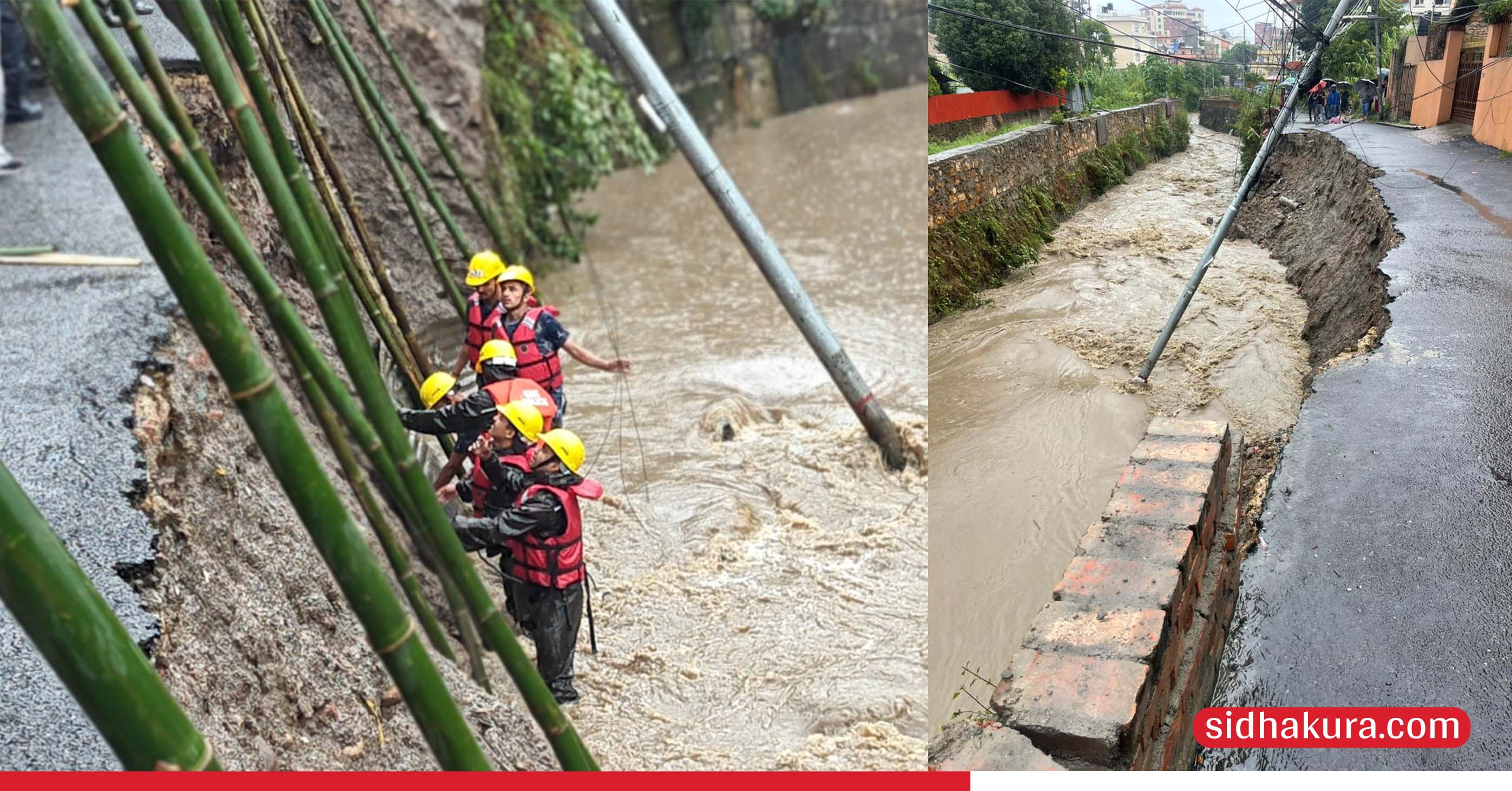 कालिमाटीमा करखुसी खोला किनारको सडक कटान