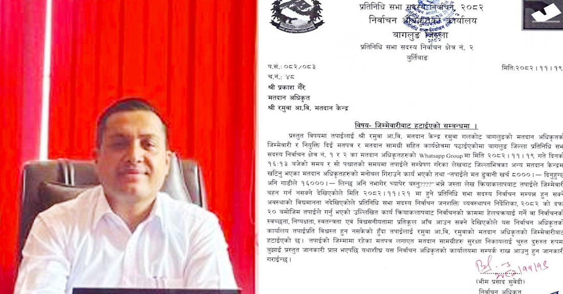 बागलुङमा ह्वाट्सएप समूहमा गलत अभिव्यक्ति दिने मतदान अधिकृतको जिम्मेवारी खोसियो