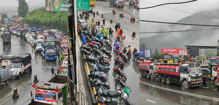 अविरल वर्षाका कारण नागढुंगा चेकपोस्टमै रोकियो सवारी साधन