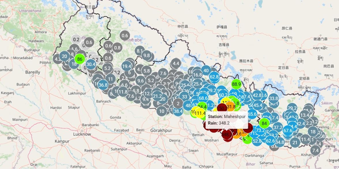 रौतहटको महेशपुरमा अति भारी वर्षा मापन
