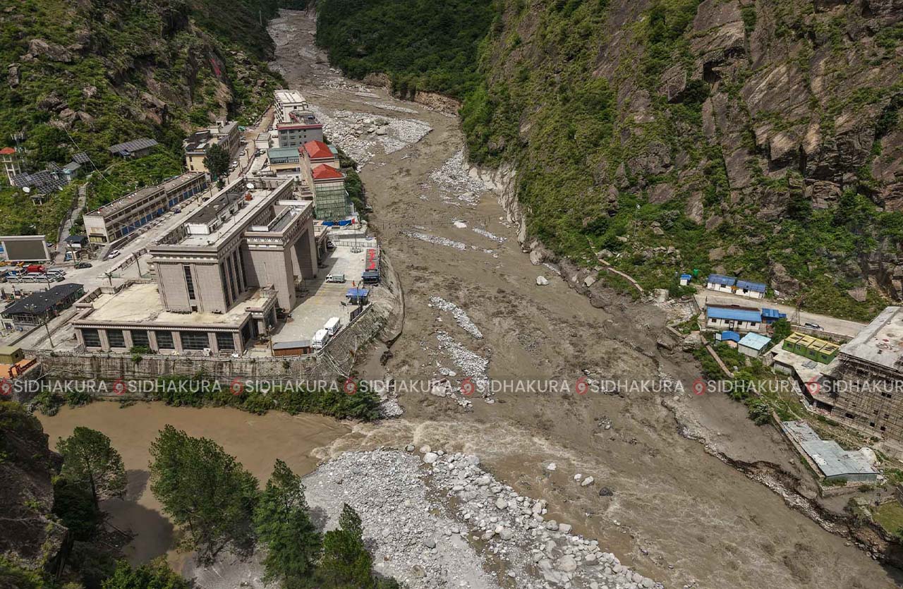 रसुवामा बाढीको वितण्डा, टिमुरे भन्सार क्षेत्र ध्वस्त  (ड्रोन भ्यु )