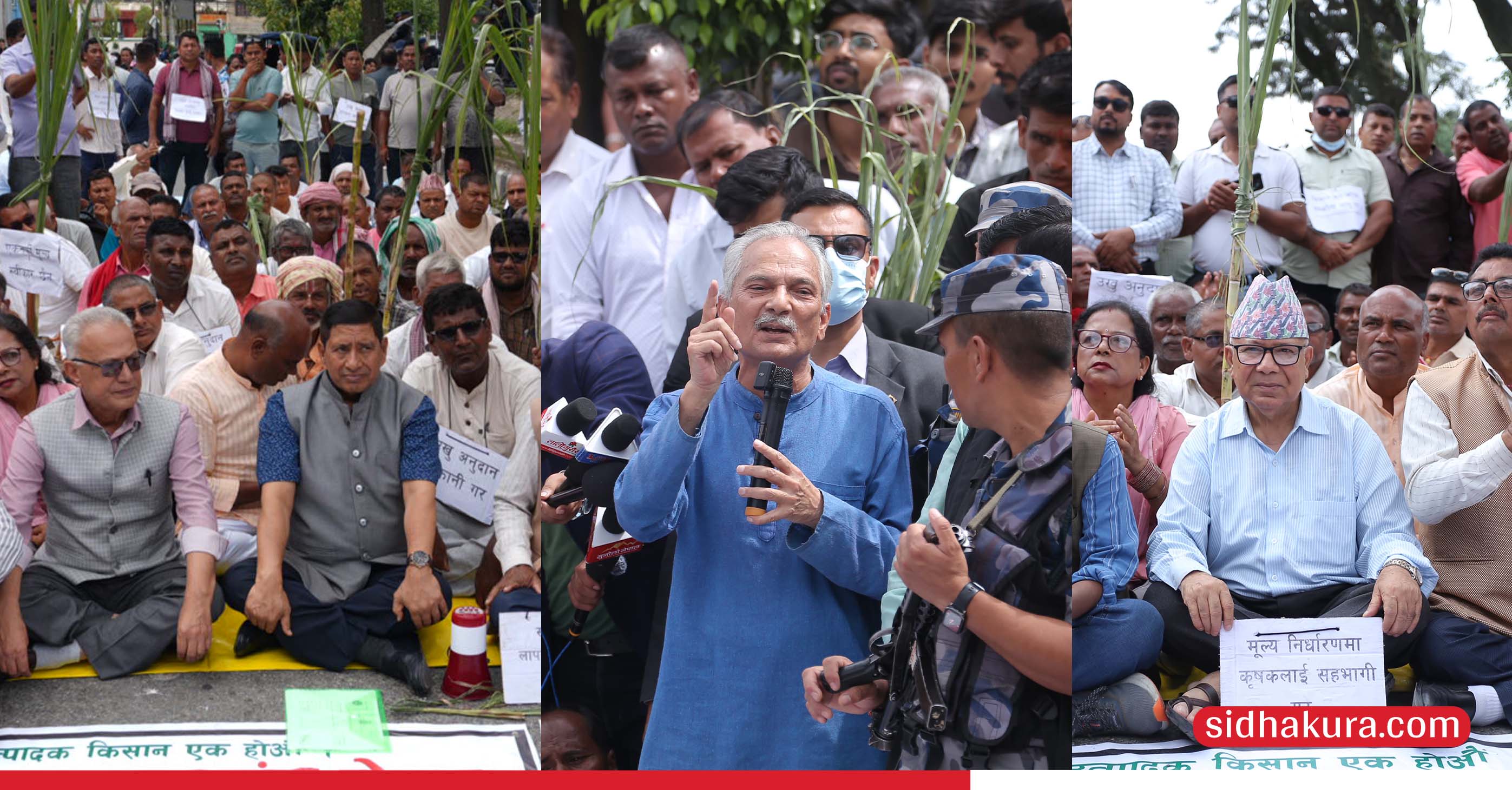 उखु किसानको आन्दोलनमा ऐक्यबद्धता जनाउन पुगे माधव, बाबुराम र नारायणकाजी